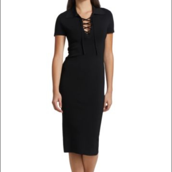 ALICE + OLIVIA Janna Lace-Up Polo Shirt Dress - Picture 3 of 13